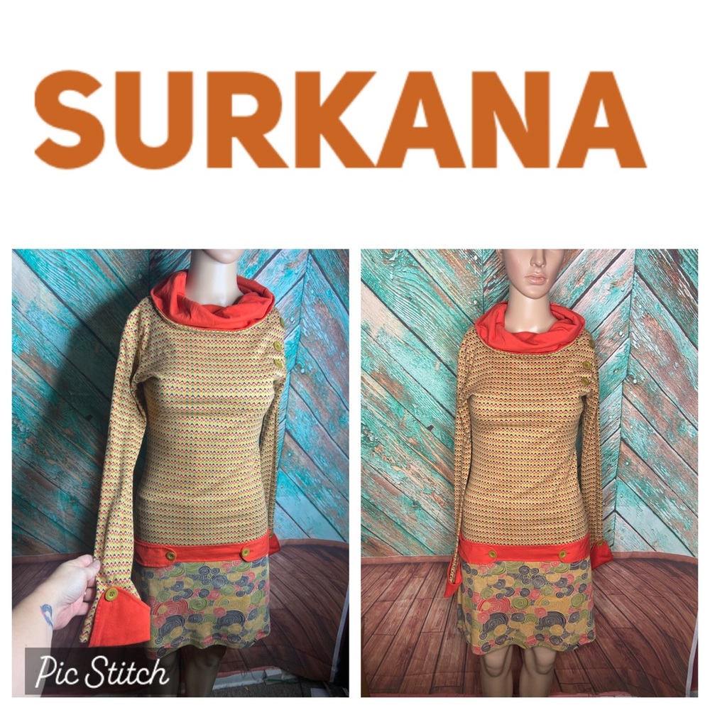 Surkana 100% Cotton Drop Waist Funky Retro Print Mini Dress